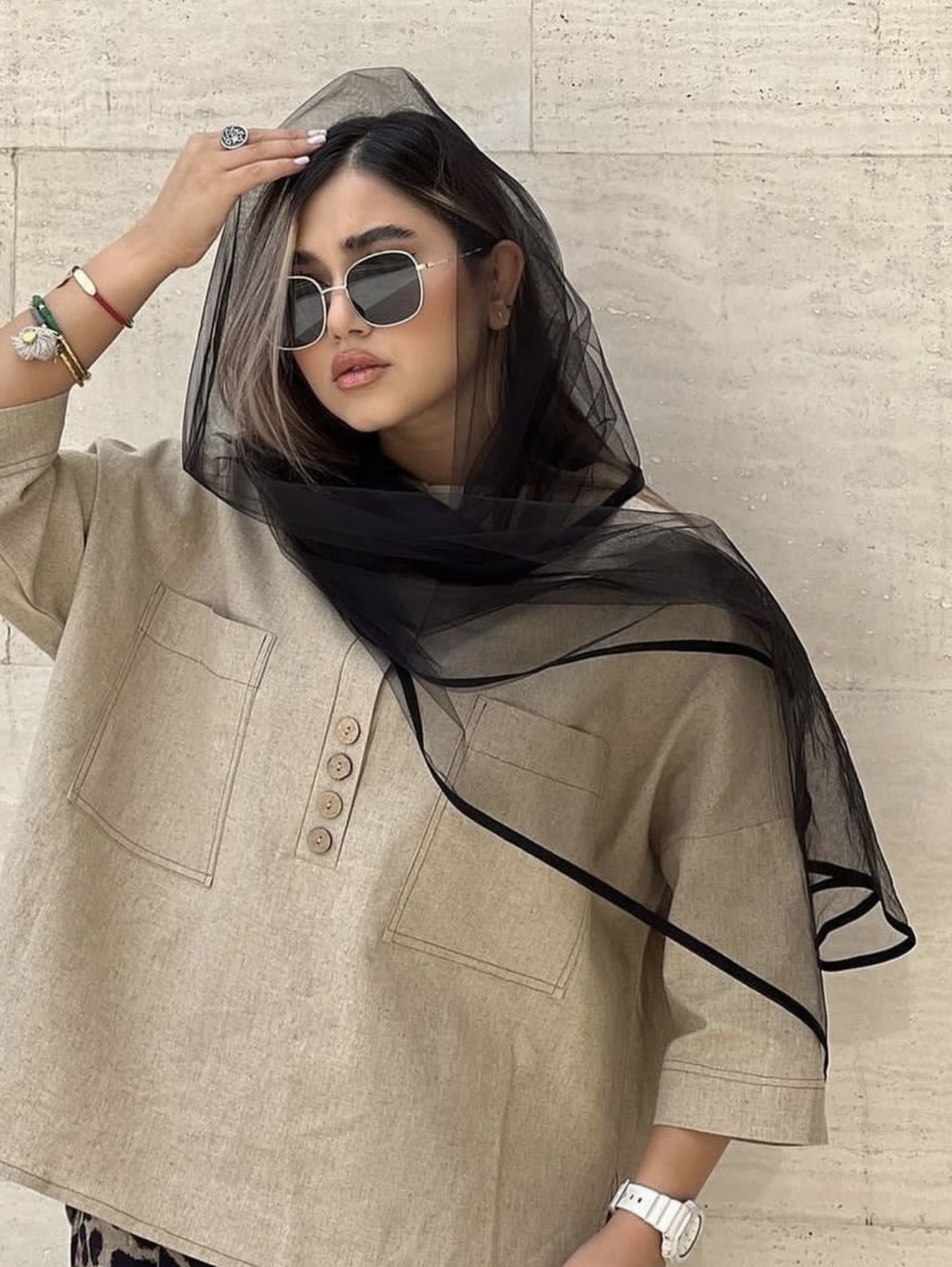 شال مشکی تور ساده