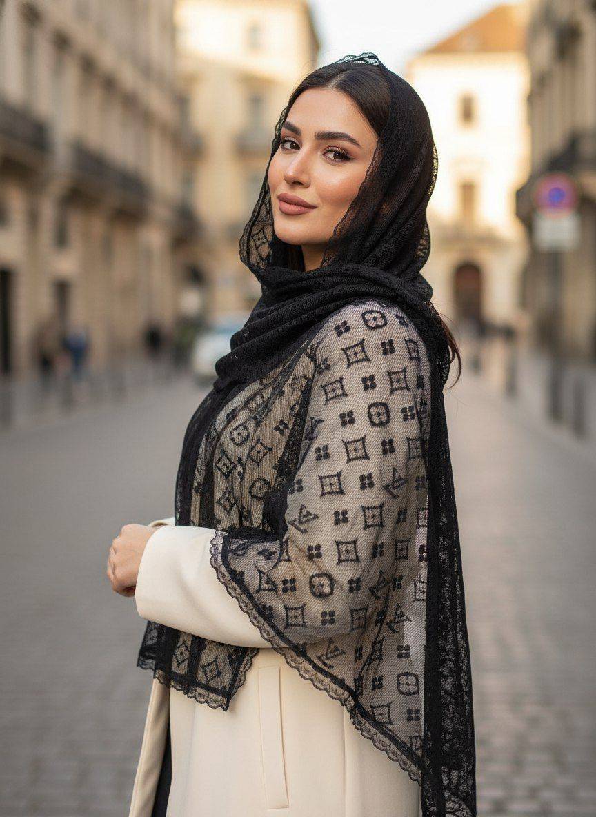 شال تور مارک و طرحدار دور دانتل