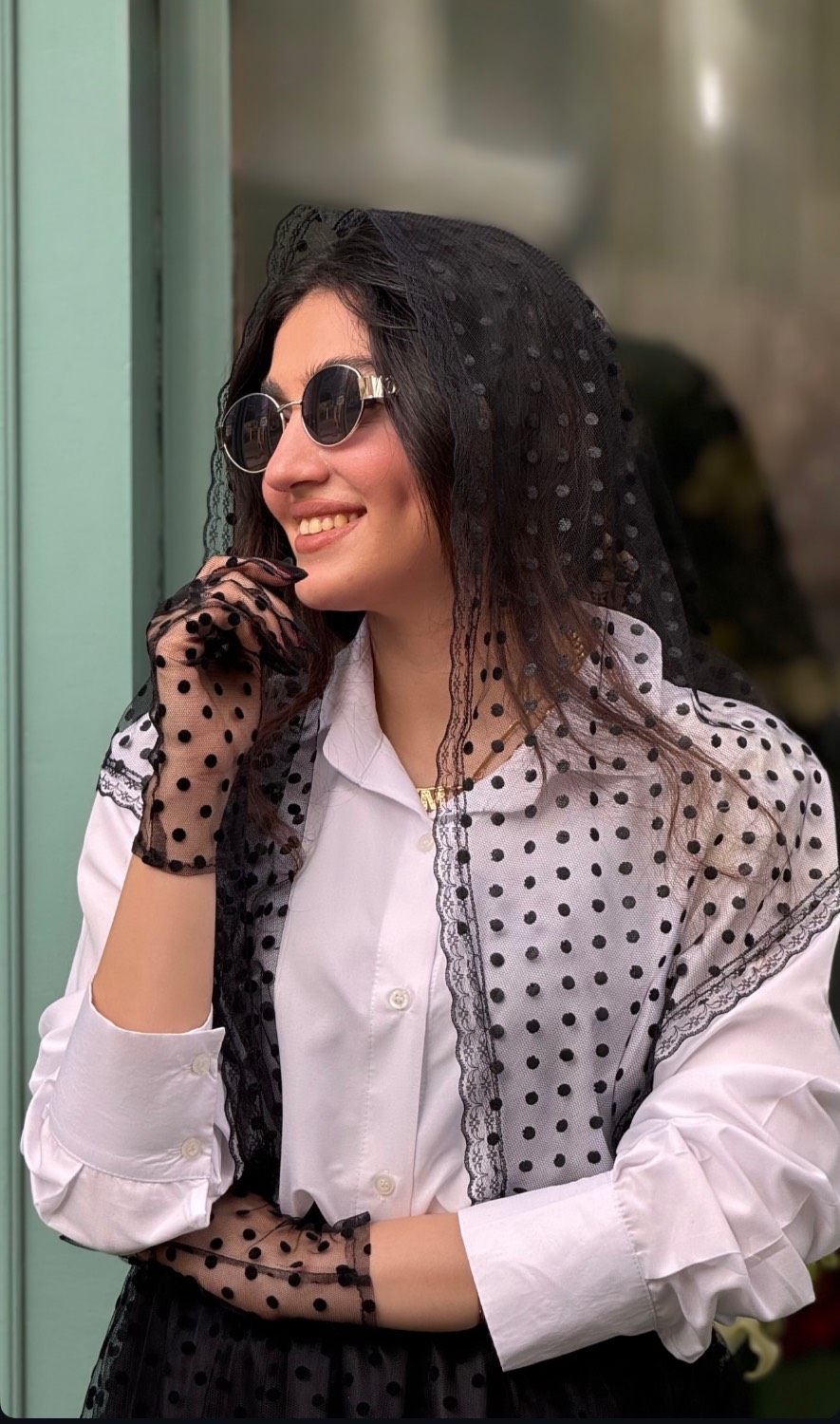 روسری سه گوش خالخال مخمل کوب دور دانتل