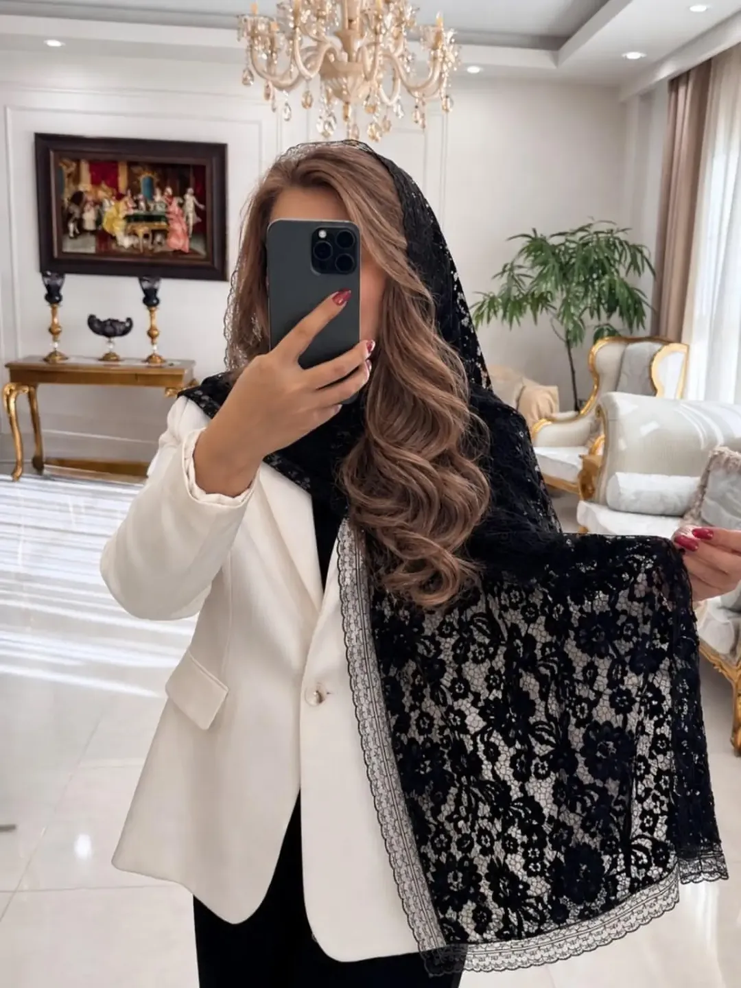 شال گیپور مخمل کوب دور دانتل لبه دالبری